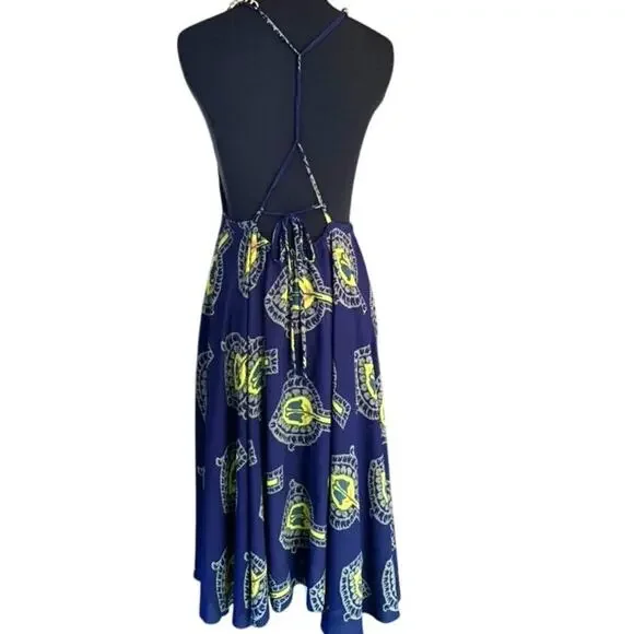 Free People Tricia Fix Spaghetti Strap Chain Navy Boho Maxi Dress Small - Picture 4 of 8